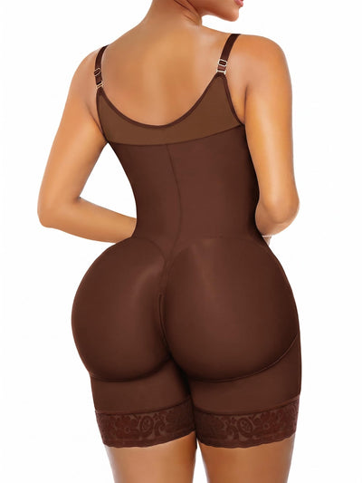YIANNA Fajas Colombianas Moldeadoras Postpartum Shapewear Tummy Control for Women Full Body Shaper Butt Lifter Compression Garment with Zipper Crotch, YA7283-Brown-S