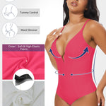 SHAPERIN Women's Sexy Deep V Neck Plunge Shapewear Tummy Control Bodysuits Corset Tops Thong Backless Body Shaper Suit Pink M