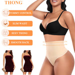 Werena Tummy Control Thong Shapewear for Women High Waisted Body Shaper Panties Shaping Thong Girdle Underwear(01# Mid Waisted Beige(slimmming),Small)