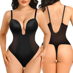 Slimers Thong Shapewear for Women Tummy Control Low Back Invishaper Plunge Backless Body Shaper Bra Open Crotch Bodysuit