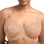 HSIA Minimizer Bra for Women - Plus Size Full Coverage Lace Bra with Underwire, Non Padded Warm Beige