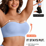 Vertvie Strapless Bra Wireless Non-Slip Push Up Bandeau Bras for Women Full Support Tube Tops Padded Bralette S-Large Breasts(Sky Blue,Medium)