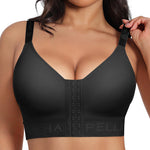 SHAPELLX Post Surgery Bras for Women Front Closure Compression Bra Wireless Mastectomy Bras Adjustable Straps Black M