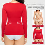 Nebility Tummy Control Shaperwear for Women Long Sleeve T Shirts Compression Tank Tops Scoop Neck Seamless Body Shaper(Red,Small)