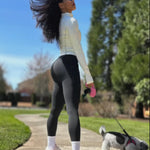 Curvphilo Women's Compression Leggings Butt Lifting Work Out Athletic Gym High Waist Tummy Control Stretchy with Pockets (M/L, Black)