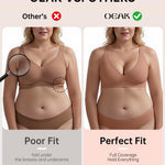 OEAK Womens Deep V Bras Wireless Comfortable Bra Supportive No Underwire Bras Tshirt Push Up Bralettes Plunge Seamless Bra Latte M Plus