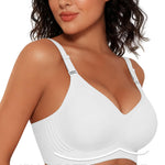 Gailife Women's Jelly Wireless Push Up Bras - Full Coverage Seamless T-Shirt Bra with Comfortable No Underwire Support, White, L