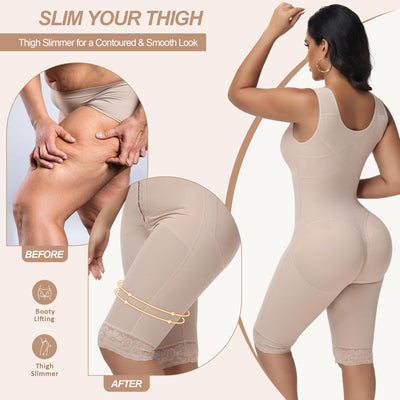 M MYODRESS Fajas Colombianas Faja Tummy Control Shapewear for Women Curvy Faja Stage 2 Post Surgery Tummy Tuck Bbl Lipo Compression Garment Full Body Shaper Postpartum Girdle Waist Trainer Corset Tan