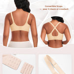 Seamless Wireless Sewn in Padded Bras for Women Supportive Tshirt V Neck Bralettes No Wire Soft Everyday Gel Bra(A2# Nude(Jacquard Pattern),X-Large)