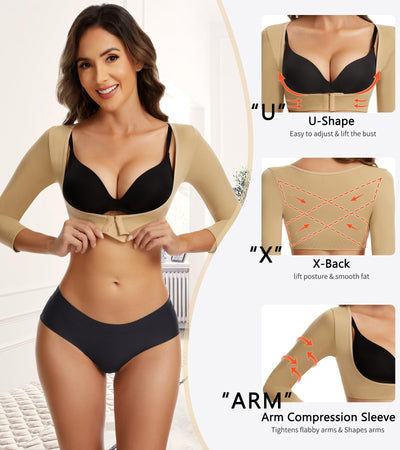 Zeecaro Upper Arm Shaper for Women Slimming Sleeves Compression Garments Front Closure Shapewear Tops Nude S