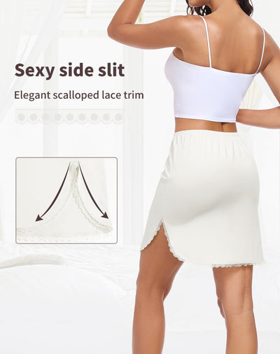MANCYFIT Half Slips for Women Underskirt Short Mini Skirt with Floral Lace Trim Medium Ivory