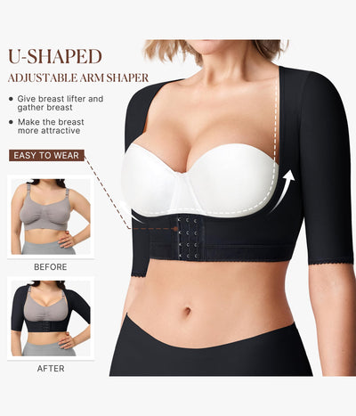 BRABIC Women's Shapewear Tops Post Surgery Compression Sleeve for Arm Shaper (Black, Medium)
