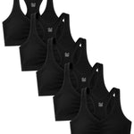 Sexy Basics Women's Cotton Spandex Racer Back Bra | 4 Way Stretch Pullover Workout Sport Bras (Multi-Pack) (US, Alpha, X-Large, Regular, Regular, 5 Pack- Black)
