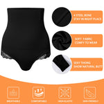 Werena Novelty Hipster Shapewear for Women High Waisted Body Shaper Shaping Thong Girdle Novelty Hipster Panties(04# High Rise Lace Black(smoothing),Medium)