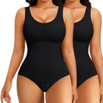 Nebility 2 Piece Shapewear Bodysuit for Women Tummy Control Slim Fit Sleeveless Round Neck Body Suit(Black 2pk,X-Small-Small)
