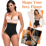Werena Novelty Hipster Shapewear for Women High Waisted Body Shaper Shaping Thong Girdle Novelty Hipster Panties(04# High Rise Lace Black(smoothing),Medium)