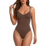 herslims Tummy Control Bodysuit for Women, Sculpting Shapewear, Brief, Thong, or Mid-Thigh Faja, Brown Thong 2X/3X