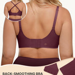 SHAPELLX Bra for Women Wireless Push Up Bra with Lift and Support Soft No Underwire Bralette Minimizer Bra for Back Fat Smoothing Maroon L