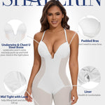 SHAPERIN Backless Strapless Shapewear Bra Fajas U Plunge Tummy Control Corset Bodysuit Low Back Full Body Shaper for Women White L