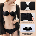 TEAWOO 4-Pack Cleavage Bra, Push Up Sticky Bra Set – Strapless Backless Invisible Adhesive Bras for Women D Cup Black/Nude