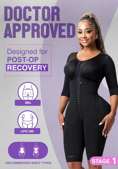 Snatched Body Fajas Colombianas | Faja Shapewear for Women with Sleeves | Stage 1 Faja Post Surgery BBL & Lipo 360