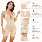 Slimers Body Shaper for Women Tummy Control U Plunge Backless Full Body Shapewear Mid Thigh Mesh strapless Bodysuit Top