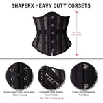 SHAPERX 26 Double Steel Boned Breathable Mesh Corset Heavy Duty Waist Training Shaper, SZ1996-Black-XS