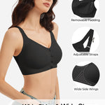 Gailife V Neck Front Closure Bras for Women Wireless Full Coverage Mastectomy Bralettes Comfortable Seamless Everyday Bra, Black, L