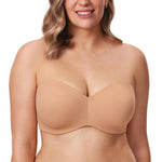 DELIMIRA Women's Strapless Bra Unlined Underwire Minimizer Plus Size Support Barely Buff 36D
