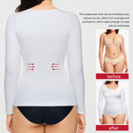 Nebility Tummy Control Shaperwear for Women Long Sleeve T Shirts Compression Tank Tops Scoop Neck Seamless Body Shaper(White,Medium)