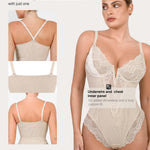 Popilush Lace Bodysuit Tummy Control Shapewear for Women Deep V Neck Corset Tops Sleeveless Body Suit Thongs
