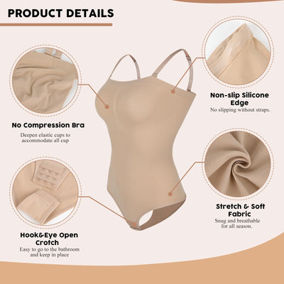 JOYSHAPER Women's Sexy Strapless Bodysuit Shaper Off the Shoulder Shaper Tank Top One Piece Leotard Nude S