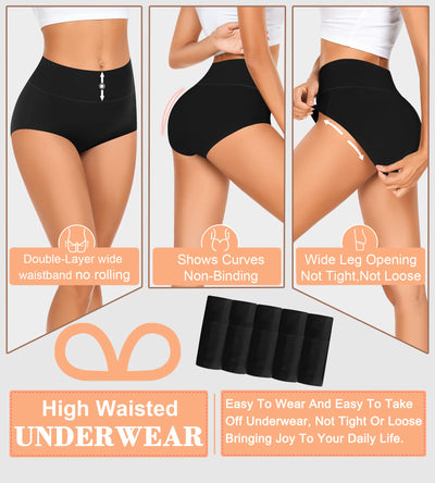 MISSWHO Cotton Underwear Women Pack, Womens Underwear High Waisted Tummy Control Black Briefs C Section Postpartum Ladies Panties Large