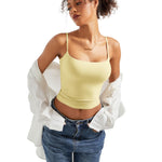 SUUKSESS Women Sexy Square Neck Tank Top Summer Going Out Tops Double Line Sleeveless Basic Cami Shirts (Pale Yellow, M)