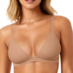 OEAK Womens Comfortable Triangle Bras No Underwire Sexy Plunge Unlined Bralette Pull On Bra Seamless Everyday Tshirt Bras Nude,M