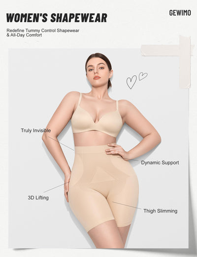 GEWIMO Shapewear Tummy Control Shorts for Women High Waisted Body Shaper Seamless Shaping Thigh Slimmer Under Dress