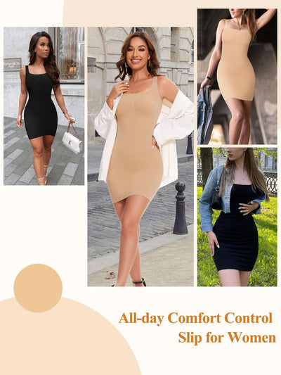 JOYSHAPER Shapewear Slip for Under Dresses Tummy Control Square Neck Womems Full Slips Invisible Body Shaper