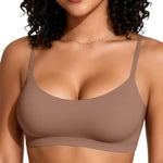 OEAK Womens Comfortable Bras No Underwire Cami Bra Seamless Unlined Bralettes Scoop Neck Unpadded Everyday Sports Tshirt Bra Latte,XS