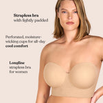HSIA Strapless Bras for Women, Longline Corset for Large Bust Plus Size Supportive Bustier Minimizer Convertible Bandeau, Natural Nude 34DD