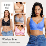 Popilush Wireless Bras for Women Comfortable Bra Seamless Bralette Full Coverage Deep V Leopard Print Bra with Wide Straps Sky Blue