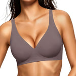 Gailife Deep V Jelly Bras for Women No Underwire Wireless Seamless Push Up Bra Comfort Support Plunge Bralette Full Coverage -GR,L Grey