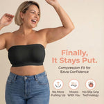 SHAPERMINT Strapless Bra, Wireless Non-Slip Bandeau, Convertible Straps, Molded Strapless Bras for Women S to Large Breasts Black
