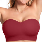 Vertvie Strapless Bra Wireless Non-Slip Push Up Bandeau Bras for Women Full Support Tube Tops Padded Bralette S-Large Breasts(Red,Medium)