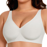 Werena Womens Deep V Bras Jelly Wireless Push Up Everyday Seamless Bra No Underwire Supportive Lifting Tshirt Bralette (White,XL)