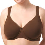 HSIA Bras for Women Minimizer Full Coverage, Plus Size T Shirt Unlined Underwire Smooth Bra, Seamless Cups Joan Ultimate Soft Coffee Brown