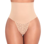 Werena Tummy Control Thong Shapewear for Women Mid High Waisted Body Shaper Underwear Lace Shaping Thong Girdle Panties(#A1 Mid Rise Beige,3X-Large)