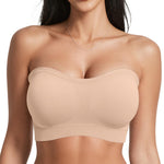 OEAK Strapless Bras for Women Wireless Bandeau Bra Push Up Non Slip Tube Top Seamless Bras Comfortable Padded Bralette L Nude
