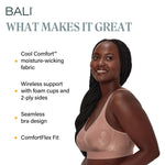 Bali Women's Wireless Bra, Comfort Revolution Full-Coverage Wirefree Bra for Women, Moisture-Wicking