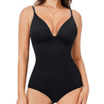 Irisnaya V Neck Bodysuits with Built in Bra Sleeveless Body Suits for Women
