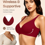 Gailife Deep V Jelly Bras for Women No Underwire Wireless Seamless Push Up Bra Comfort Support Plunge Bralette Full Coverage -Deep Red,L